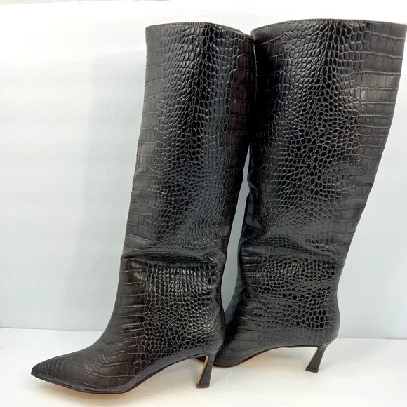 STEVE MADDEN LAVAN WOMEN’S BOOTS BROWN CROCODILE PRINT, UPPER LEATHER, SIZE 8.5 - Picture 4 of 16